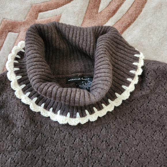 Marina Luna WOOL rabbit Hair Women's Knit Intarsia TURTLENECK Sweater Sz M brown - Picture 2 of 12